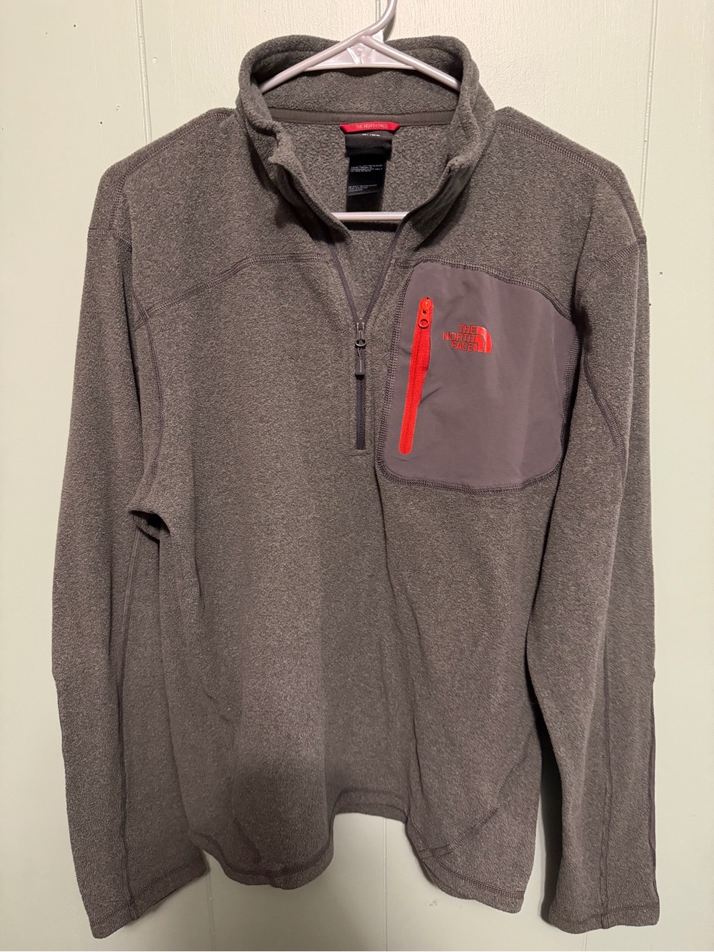 The North Face Gray Fleece Pullover with Red Chest Pocket
